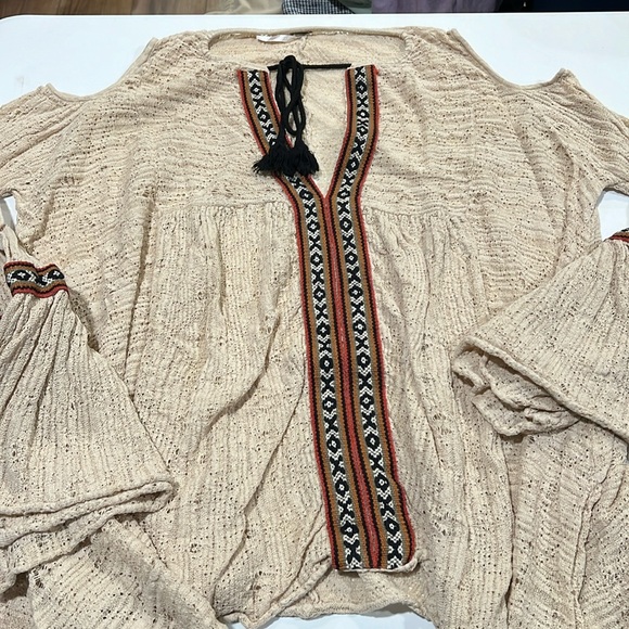 Free People - crochet, cold shoulder, tassel tunic, M - Picture 5 of 11